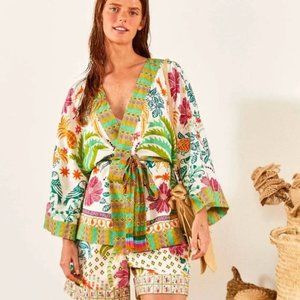 FARM RIO Fruits Queen Linen Blend Topper Kimono Size Small - selling shorts too!